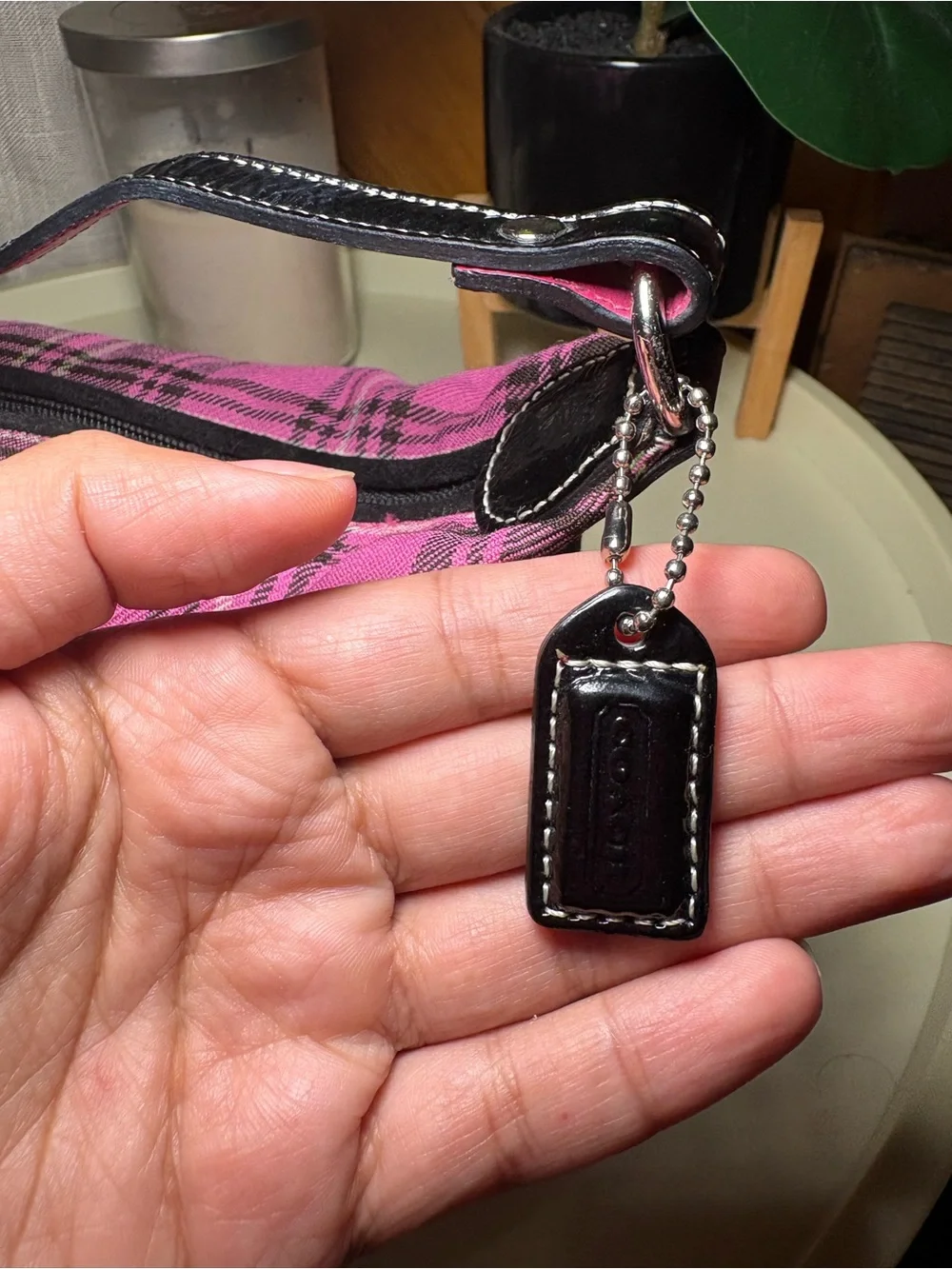 Coach Pink Plaid Mini Shoulder Bag with Teddy Charm